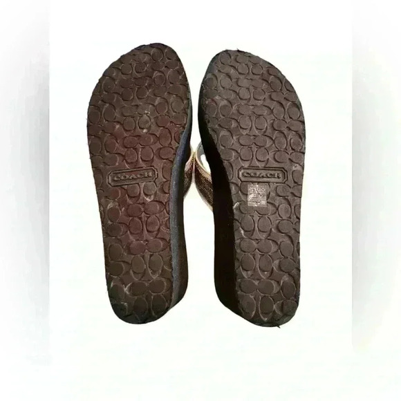 Coach Women’s Size 9 Wedge Sandals Brown/ Tan and Gold Signature C - Picture 12 of 12